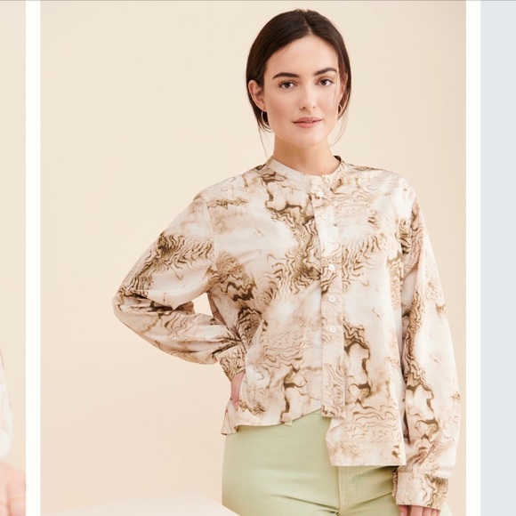 Anthropologie Tops - Anthropologie CAARA Tan Marbled Button Down Long Sleeve Top Size XS